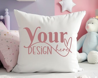 White cushion mockup. Girls bedroom mockup. Throw pillow mockup boys Mock up Pillow mock up. Cushion Mock up Digital mockup