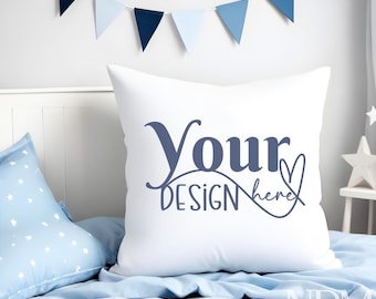White cushion mockup. Boys bedroom mockup. Throw pillow mockup boys Mock up Pillow mock up. Cushion Mock up Digital mockup  Mock up
