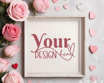 Valentines Wooden frame mockup. Frame mockup.  Picture mockup Valentines mockup Blank frame mock up Valentines day