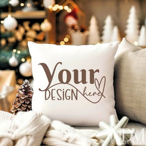 Christmas white cushion mockup. Throw pillow mockup Christmas Mock up Pillow mock up. Cushion Mock up Digital mockup