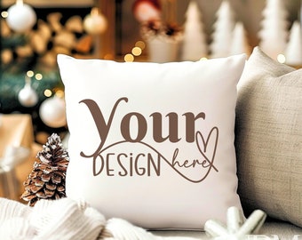 Christmas white cushion mockup. Throw pillow mockup Christmas Mock up Pillow mock up. Cushion Mock up Digital mockup