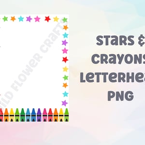 Pagina A4 stampabile per scuola/asilo nido con stelle e pastelli. Carta intestata