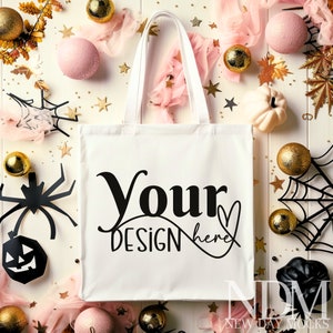 White halloween tote bag mockup Tote bag mock s tote bag Boho mockup Digital mockup White bag White tote Halloween Mockup