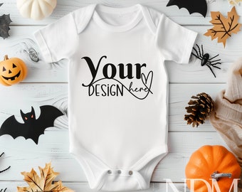 Infant Bodysuit Mock ups Halloween White Baby Bodysuit Mockup Bodysuit Styled Photography Kids Mock up Bundle Kids Tshirt Mockup