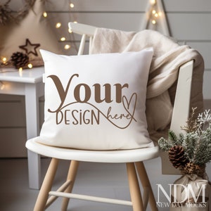 Christmas white cushion mockup. Throw pillow mockup Christmas Mock up Pillow mock up. Cushion Mock up Digital mockup
