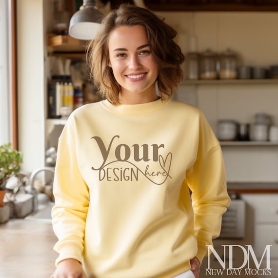 Gildan 18000 Sweatshirt Mockup Yellow Haze Mockup Sweater Mockup