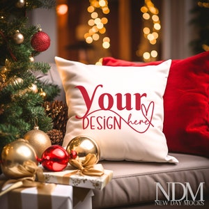 Christmas white cushion mockup. Throw pillow mockup Christmas Mock up Pillow mock up. Cushion Mock up Digital mockup  Mock up
