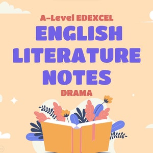 Puede incluir: Gráfico de notas de literatura inglesa A-Level Edexcel con la palabra «Drama» debajo. La imagen presenta un libro abierto con ilustraciones florales coloridas, sobre un fondo naranja claro con nubes y estrellas.