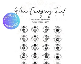 Mini Emergency Fund, Savings Challenge, Printable Emergency Fund Savings Challenge, Low income challenges