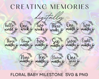 Floral Baby Rounds svg, Baby Milestone Rounds SVG, Baby Rounds SVG PNG, Glowforge Baby Cricut Silhouette Cut Files svg, Milestone svg,