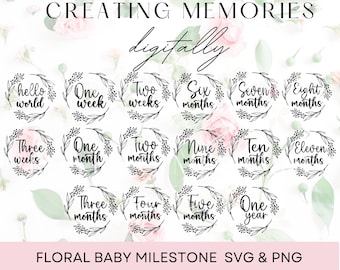 Flower Baby Rounds svg, Baby Milestone Rounds SVG, Baby Rounds SVG PNG, Milestones for Baby Cut Files svg, Milestone svg, Flower Milestone