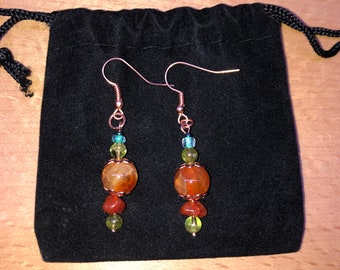 Peridot Crackled fire agate Carnelian copper earrings