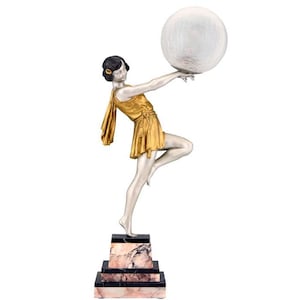 Grande lampe de figurine Art Déco Français par Emile Carlier, signée