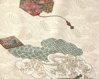 Japanese Kimono Fabric, 80s Silk Fabric for Sewing, Quilting, Silk Lamp Shade Shipped from NZ  2996  (visible stains)