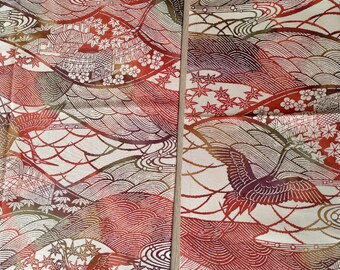 2 pieces of Japanese Kimono Fabric, 80s Silk Fabric for Sewing, Quilting, Silk Lamp Shade   2931LS