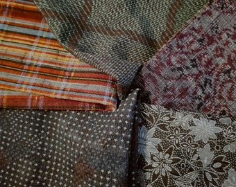 Lot of 5 Japanese Kimono Fabric scraps, Quilt Fabric Scraps Lot, Floral Silk Kimono Fabrics, Wool kimono fabric, 16-30-5az34