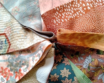 Lot of 10 Japanese Kimono Fabric scraps, Quilt Fabric Scraps Lot, Floral Silk Kimono Fabrics,16-30-10az3