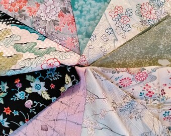 a様 資材お譲り Lot of 10 Japanese Kimono Fabric Scraps, Quilt Fabric Scraps