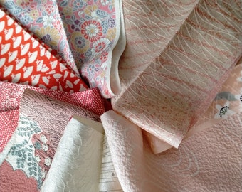 Lot of 10 Japanese Kimono Fabric scraps, Quilt Fabric Scraps Lot, Floral Silk Kimono Fabrics,16-30-10GF1