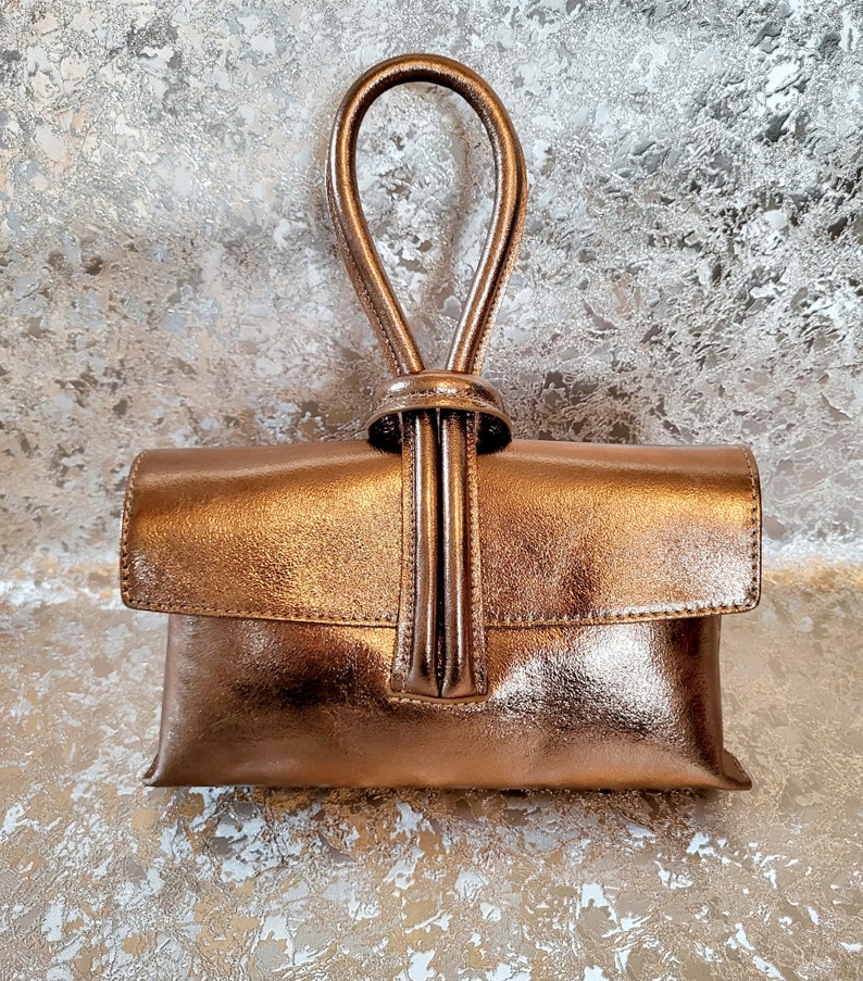 Metallic Gold Quality Italian Leather Evening Bag With Loop Etsy