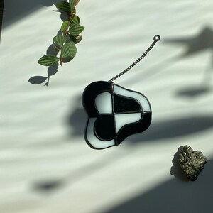 Abstract Stained Glass Black and White Checked Suncatcher