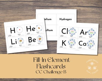 Periodic Elements Fill-In Flashcards: First 20 Elements, Challenge B Chemistry