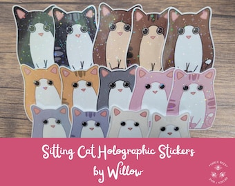Holographic Cat Sticker: Kawaii Chubby Cat Decal - Designed by Willow