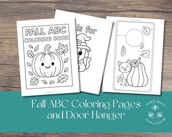 Fall ABC Coloring Book: Printable Pages & Door Hanger Craft (Digital Download)
