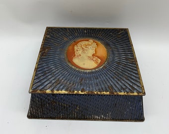 Vintage McVitie & Price Edinburgh Biscuit Tin Blue Gold Cameo 1950s