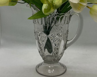 1900s Pitcher EAPG Oregon Pattern Heavy with Deep Pattern Cuts Pedestal Base