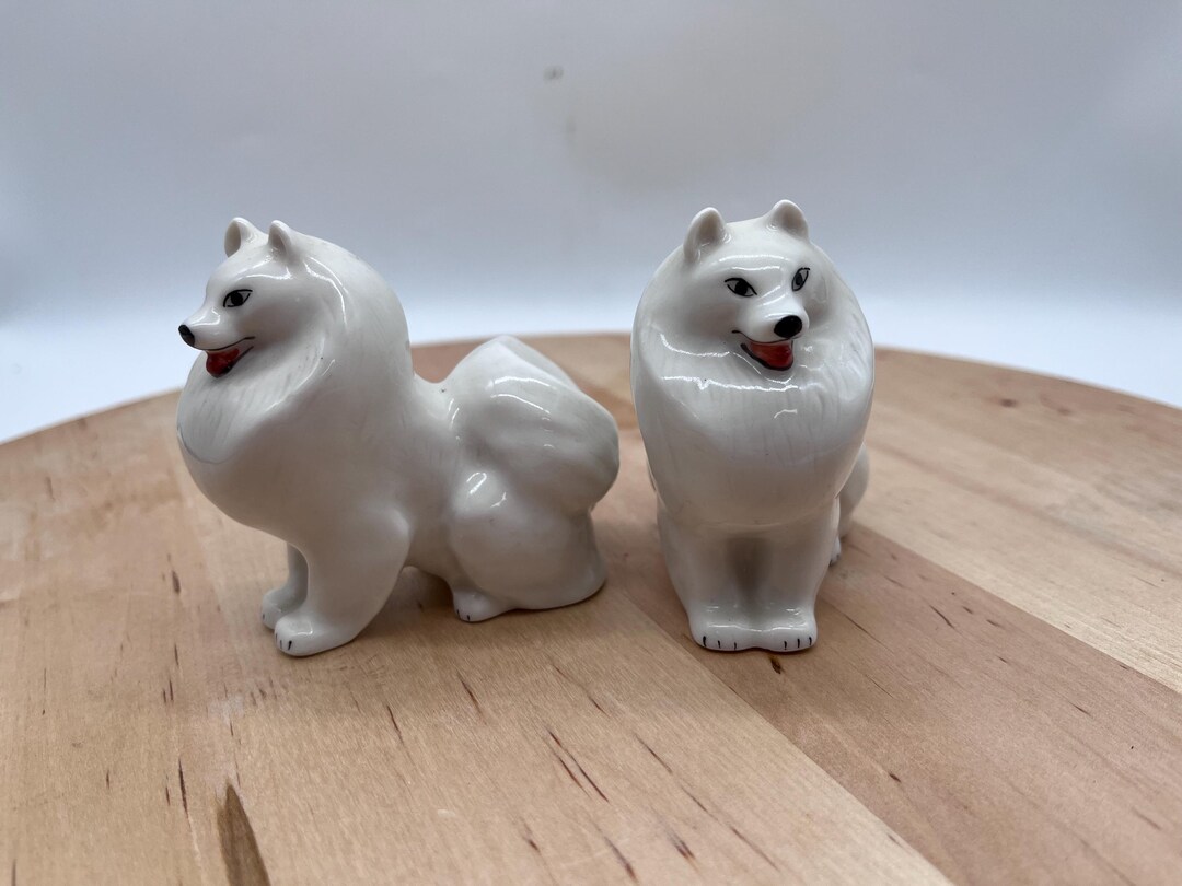 LOMONOSOV White Samoyed Figurines Set of 2 Made in USSR Keeshond ...