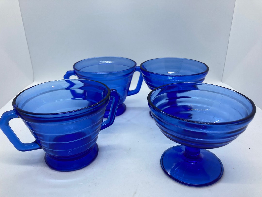 Hazel Atlas Cobalt Blue Dessert Bowls Soup Cups Modernstone ritz 1934