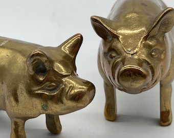 Set of 2 Vintage Brass Pig/Hog/Swine Figurines Paperweights Collection