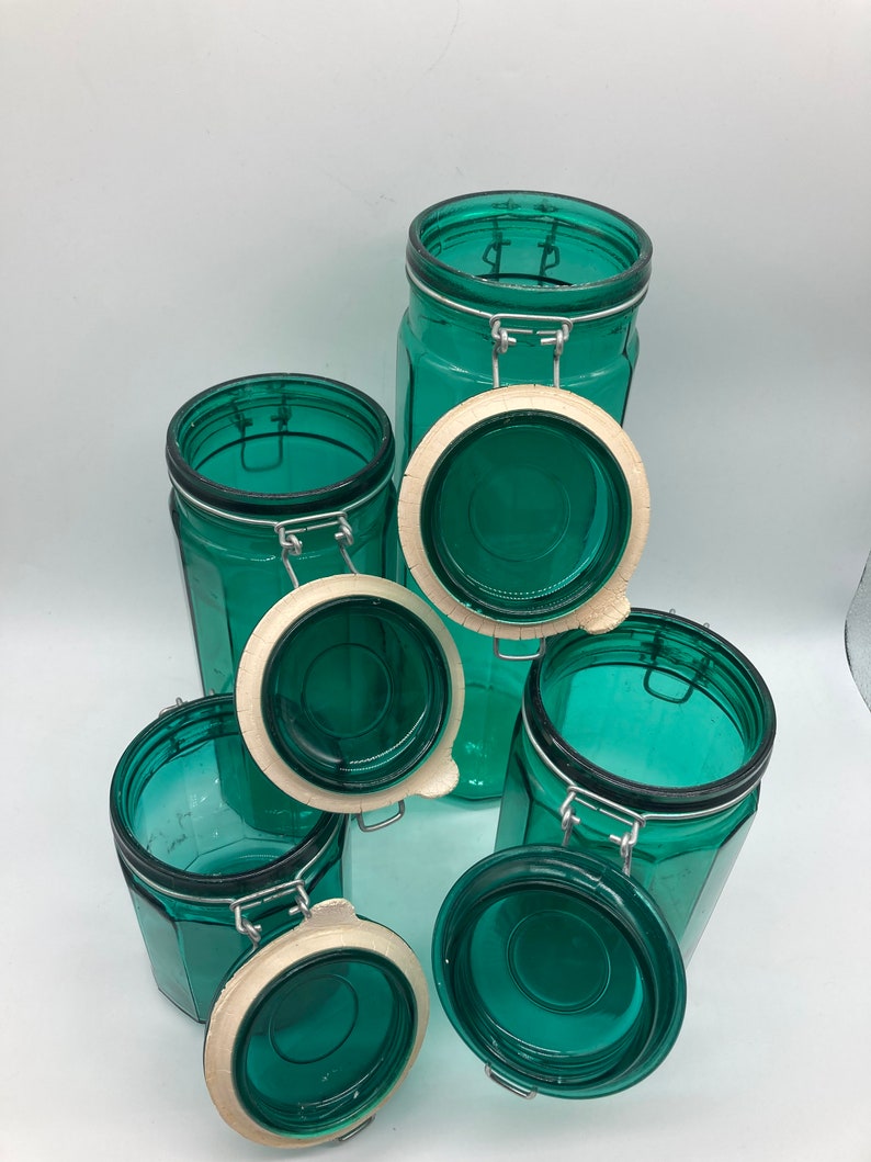 Emerald Green Vintage Kitchen Canisters Glass Storage Jars Etsy