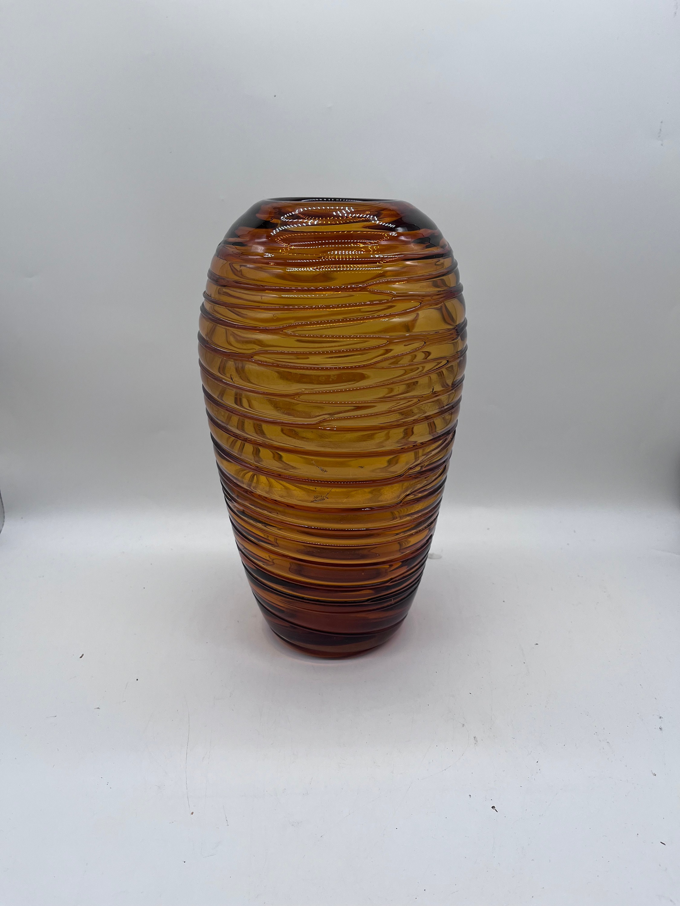 吹きガラス　大型花瓶 吹きガラス アンバー ねじ込み式 アンバーガラス 花瓶 特大