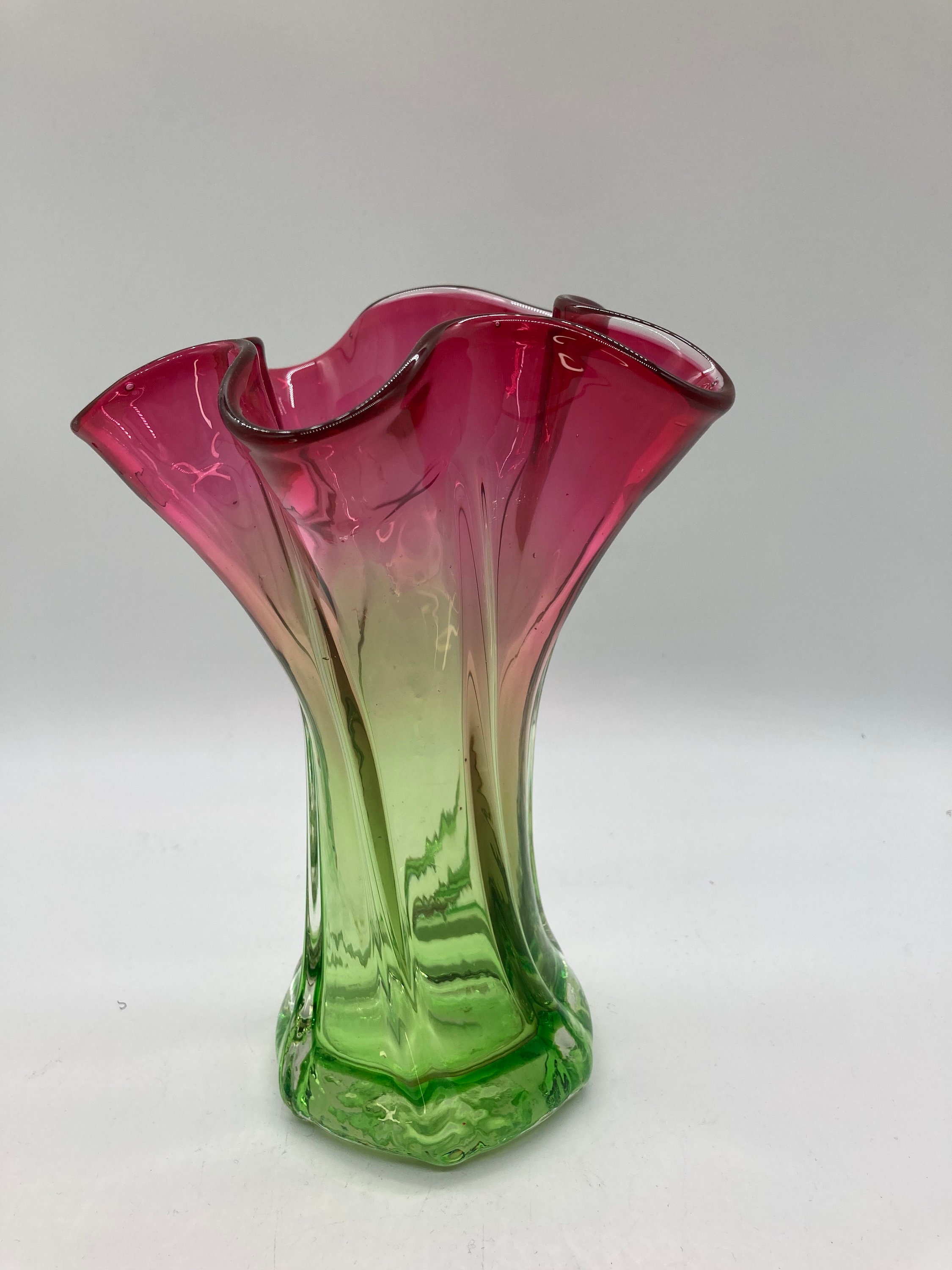 Watermelon Vase Hand Made Mouth Blown Art Glass Vintage Pink Etsy