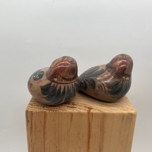 Vintage Tonala Mexico Pottery Doves Small 2 Handpainted Brown Rabbit Detail