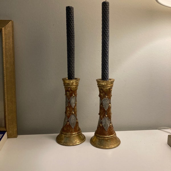 Pair of Vintage Persian/Asian Inspired Exotic Candleholders Decor