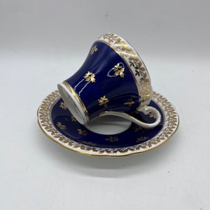 AYNSLEY Corset Bone China Cup and Saucer Cobalat Blue/Gold 880 1930-1950