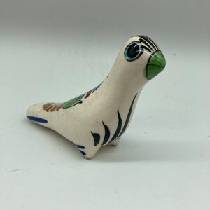 Hand Painted MEXICO Pottery Bird Figurine Baby Bird on Back Tonala