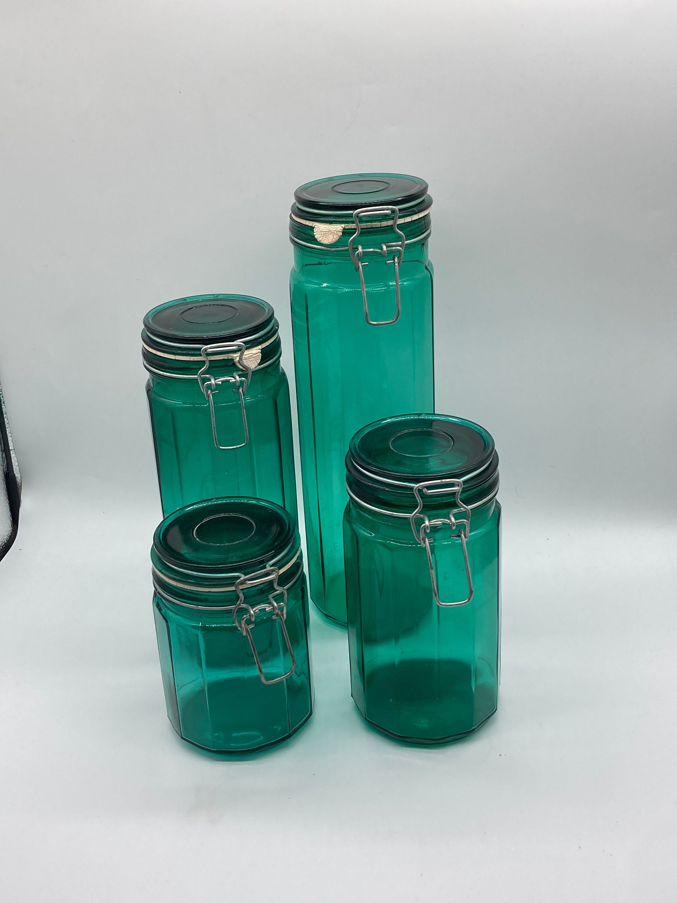 Emerald Green Vintage Kitchen Canisters Glass Storage Jars Etsy