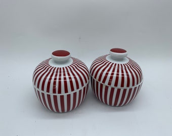 Set mit 2 Popcorn-Schalen in Rot und Weiß mit Streifen im Vintage-Stil