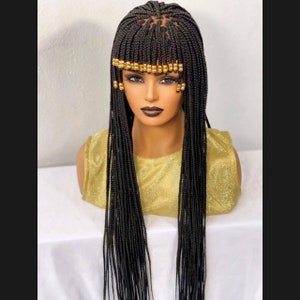 Lace Closure fringe braided wigs for black women, easy to wear braided wig