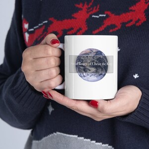 Christian Catholic Globe Earth Traditional Religious Christ the King white mug Christmas gift
