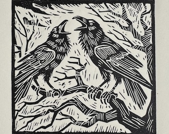 The Ravening: Handmade Linocut Raven Print, Signed Art