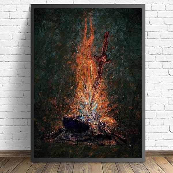 Dark Souls Bonfire Poster Wall art Canvas Painting Living Room Home Decor（No frame）