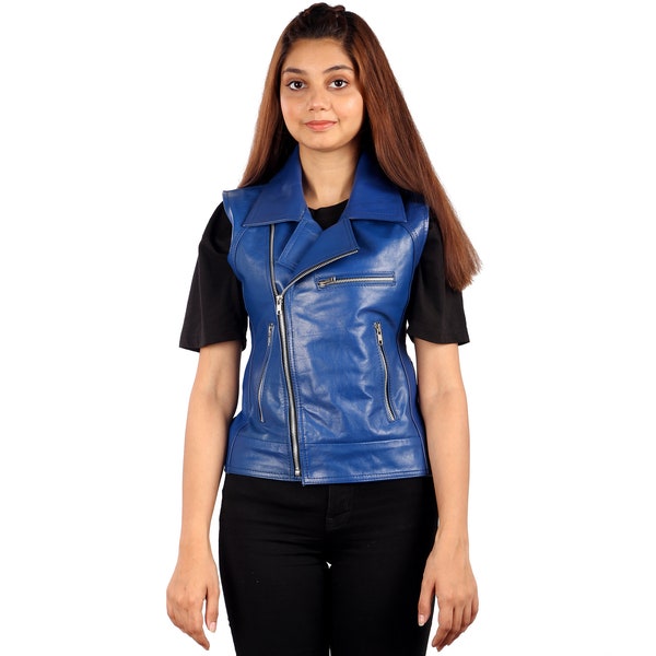 Blue Leather Vest Etsy