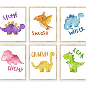 Set of 6 Dinosaur Prints | Roar | Stomp | Nursery Prints | Kids Room | Bright Colourful Designs | *Digital Download*