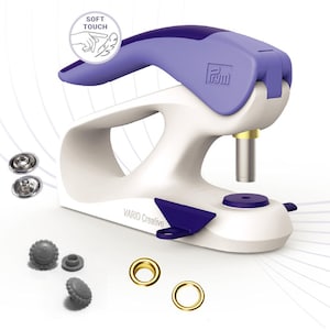 May include: A white and purple VARIO Creative hand tool with a soft touch handle. The image shows the tool with various metal snaps, eyelets, and decorative fasteners. The tool has a gold metal punch and a purple base.
