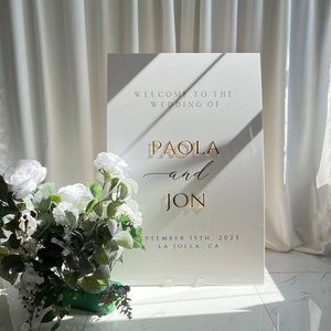 White Wedding Sign - Rectangular Acrylic Wedding Welcome Sign with 3D Acrylic Name | Custom Wedding Sign | Wedding Signage - Ceremony